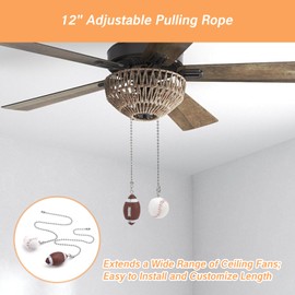 BRBASAP 2Pcs Ceiling Baseball Football Pull Fan Chain Set 12'' Sports Fan Pulls Nickel Decorative Extension for Ceiling Light Lamp Fan Chains Unique Long Cord Puller Ornaments