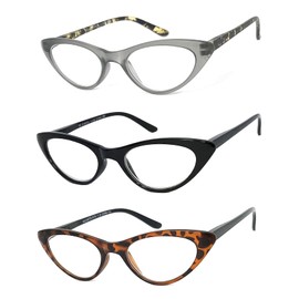 VeryHobby 3 Pairs Combo Retro Woman Cat Eye Full Lens Magnified Reading Glasses Readers Spring Temples (3 Pairs: Grey, Black & Brown, 2.50)