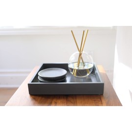 Montecito Home - 10"x10" Small Square Wood Decorative Tray for Office, Ottoman, Bathroom, Entry, Remote Controls, Countertop Organizer, Candle Tray- Charcoal