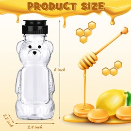 Thenshop 36 Pcs 8 oz Honey Jar Plastic Empty Honey Bear Bottle Honey Dispenser Clear Transparent Honey Containers Bear Cup Honey Squeeze Bottle with Flip Top Lid for Storing Dispensing (Black Lid)