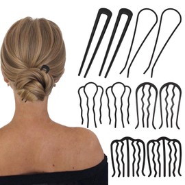 French Hair Pin, 10 PCS Black Hair Pins for Women Metal Hair Side Combs, French Pins Hair, U Shaped Hair Pins for Buns Updos, French Pins Hair Stick Pin Hair Combs for Styling Hairpin Hair Accessories