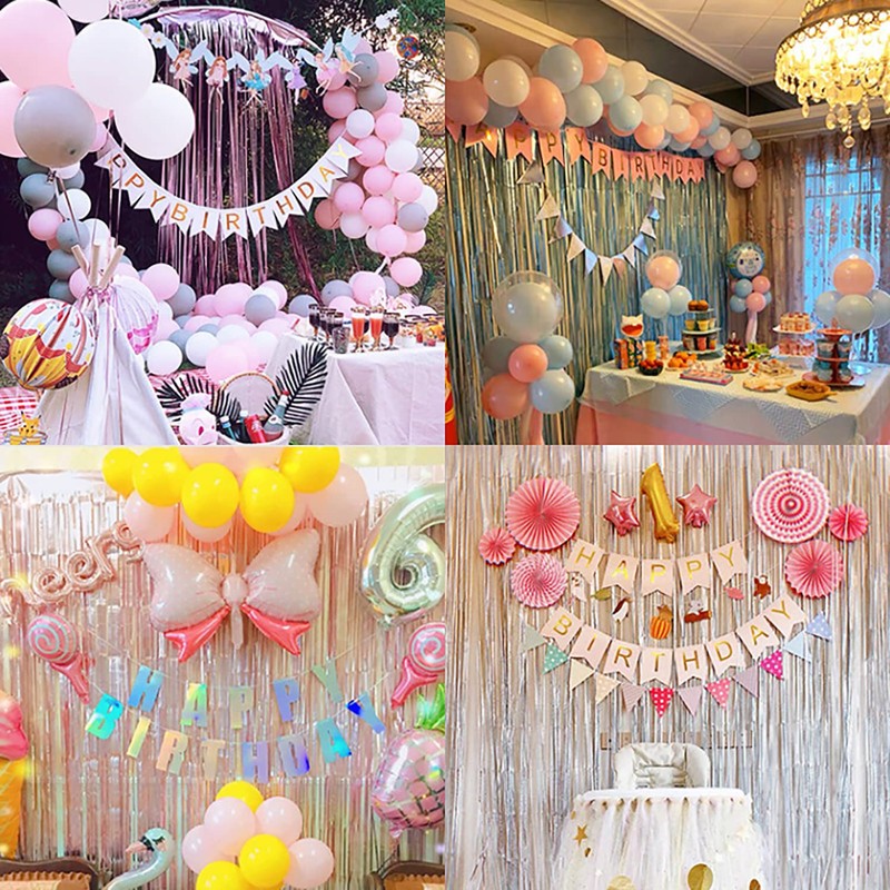 ILLUVA Metallic Tinsel Foil Fringe Curtains, Photo Booth Backdrop Hanging
