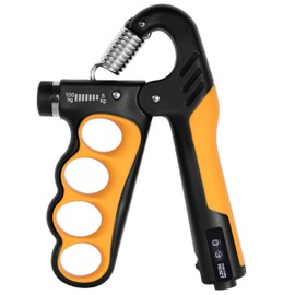 Takzop Grip Strength Trainer, Adjustable Forearm Resistance from 11 lbs to 220 lbs, Ergonomic Finger Trainer with Digital Counter (yellow)