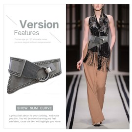 Women's Fashion Vintage Wide Waist Belt Elastic Stretch Cinch Belts With Interlock Buckle, Gray, One Size