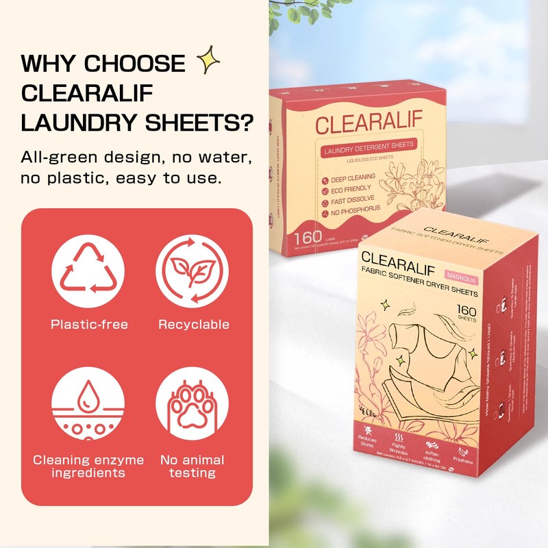CLEARALIF All in One Laundry Detergent Sheets Kit, Magnolia Scent,