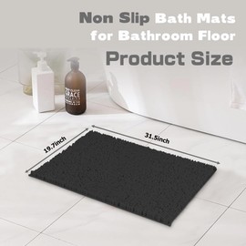 MEGAROOM Non-Slip Chenille Bath Mat 50 x 80 cm - Soft and Non-Slip Anti-Mould Bath Mats for Safety and Comfort - Water-Absorbent and Quick Drying (Black)