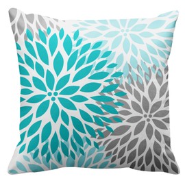 Emvency Throw Pillow Cover Teal White Turquoise Blue Gray Dahlia Mod Baby Decorative Pillow Case Home Decor Square 16 x 16 inch Pillowcase