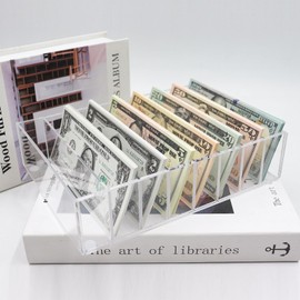 Large Money Box for Cash, Acrylic Cash Organizer with 8 Compartment and Silicone Dots on the Bottom, Transparent Money Holder for Board Games, Money Organizer for Cash