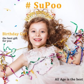 SuPoo Gold Glitter Tiara Headband for Women, Girls - Princess Crown, Queen Hair Accessories for Birthday Party Decorations and Gift