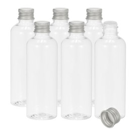 PATIKIL Travel Bottles with Screw Cap, 6 Pcs 3.4Oz(100ml) Leak Proof Refillable Empty Dispenser Container Squeeze Bottle with Aluminum Screw Lid for Shampoo Toiletries Lotion Cream, Clear