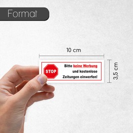 iSecur Aufkleber Stop Bitte keine Werbung und kostenlose Zeitung einwerfen! I 10 x 3,5 cm I Gegen Reklame im Briefkasten I wetterfest I hin469