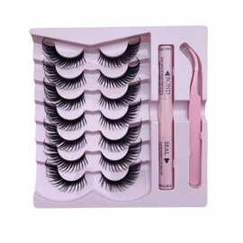Click On False eyelash 7 Pairs 3D Eyelashes Handmade False Eyelash Set, Professional False Eyelashes Voluminous, Naturally curled faux mink lashes, Thick Strip Lashes with Applicator Tool kit (STY-01)