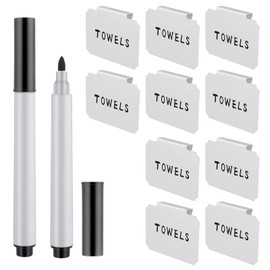 12 Pieces Basket Labels Clip on Set, Include 10 Pieces Kitchen Clip Label Holder Removable Pantry Basket Labels with 2 Pieces Black Chalk Marker for Storage Bins Organization Box (White)