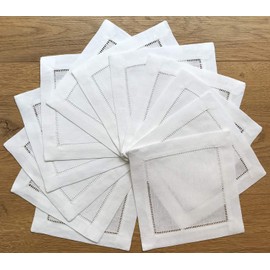 Juego de 50 servilletas de lino blanco de 15,24 x 15,24 cm, servilletas, posavasos, diseño de escalera, 100% lino para bebidas, servilletas de fiesta, paquete de 50 unidades