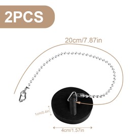 GLADFRESIT 2PCS Kitchen Sink Plugs Sealing Strong with Chain Sink Plug Rubber Stopper for Washbasins Laundry Sinks Bathtubs Bathroom Accessories（4cm）