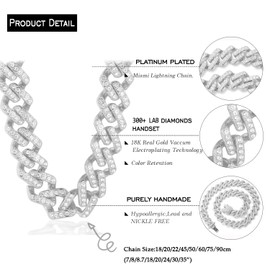 Halukakah Men's Gold Iced Out Chain, 18 Carat Real Gold/White Gold Plated Choker Necklace, Miami Cuban Link Chain, Gift for Men, Platinum Plated