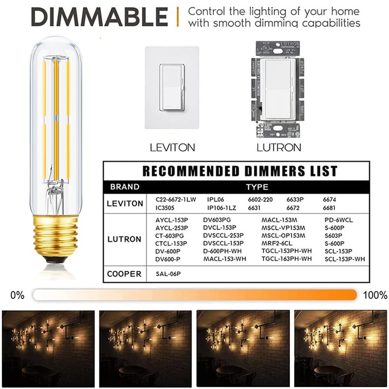 T10 Led Bulb,Dimmable 6W Led Tubular Bulbs, 60 Watt Incandescent
