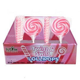 Fusion Select Twirl & Swirl Pink Lollipops - Pink Candy Suckers for Buffet, Baby Shower & School - Sweets for Party Favors & Goodie Bags - Individually Wrapped Sweet Snacks - 24 Lollipops Per Bulk Box