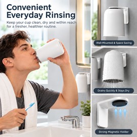 Magnetic Mouthwash Cup for Bathroom Organization – 304 Stainless Steel Toothbrushing Cup with No-Drill Wall Mount for Daily Use