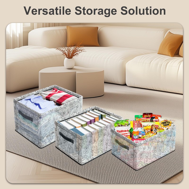 2 Pack Storage Boxes with Handle, Foldable Storage Basket for