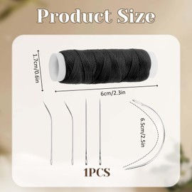 5 Rolls Professional Hair Extension Tools Hair Weaving Thread Hair Extensions Thread with 6 Pcs C/J/I Shaped Needles Sewing Threads and Needles Set for Making Wig DIY Hand Sewing Hair Weave Extension