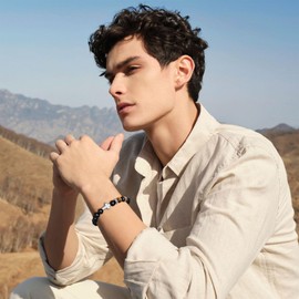 VNOX Cross Bracelet for Men Christian Gifts for Man/Son/Dad/Boyfriend/Brother/Husband Tiger Eye Black Agate Stone Mens Beaded Bracelets Adjustable Bracelet Gifts Easter Birthday Fathers Day