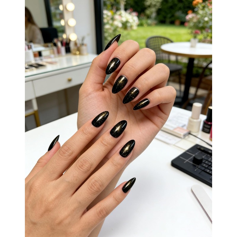 Black Gold Glitter Nail Polish, Quick Dry Shimmer Nail Lacquer