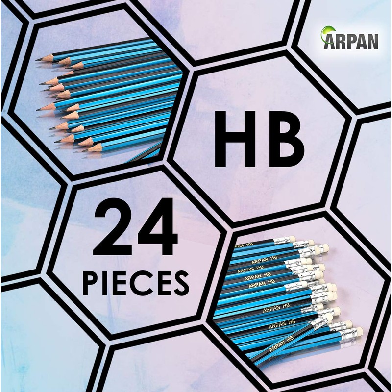 ARPAN Pencils, HB School Eraser tip 24 Pencils, Snap-Resistant &