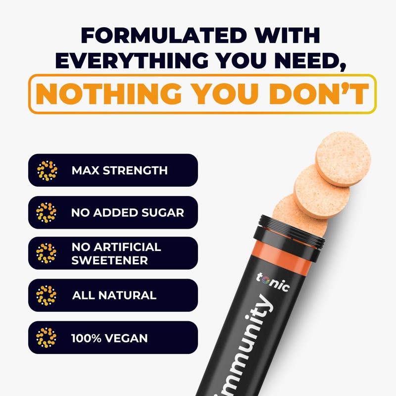 Tonic Health Daily Immunity Tablets - 4-in-1 Effervescent Multivitamins, Minerals