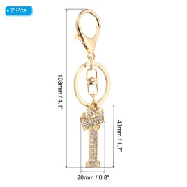 PATIKIL Initial Letter Keychain, 2 Pcs Letter I Crown Design Charm with Crystal Diamonds Decorative Alphabet Pendants for Bag Backpack DIY Craft, Gold Tone