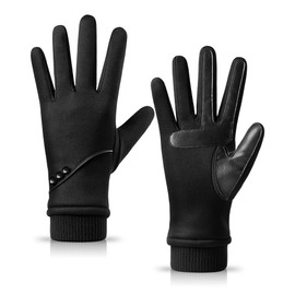 HOLDINA Women's Winter Warm Waterproof Gloves with Non-Slip Leather, Gloves Women's Touchscreen with Fleece Lined for Driving, Running, Cycling, Hiking, Carbon Black