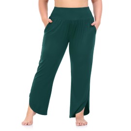 ZERDOCEAN Women's Plus Size Wide Leg Pants High Waist Yoga Pants Casual Loose Lounge Pants with Pockets Green 1X