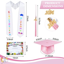 Mukum Kindergarten Graduation Cap and Gown Set with Tassel 2024 Charms Graduations Stoles for Kid Preschool Kindergarten