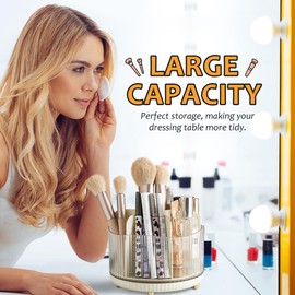 Veki 360° Rotating Make Up Organiser, Make Up Brush Organiser, Cosmetic Organiser for Dressing Table, Multifunctional Storage for Decor Bedroom, Bathroom, Dressing Table (Beige)