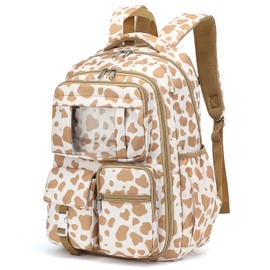 Xunteny Backpack for Girls, Kids School Bags for Middle School Students Book Bag for Elementary Primary School (Cow Print Khaki)