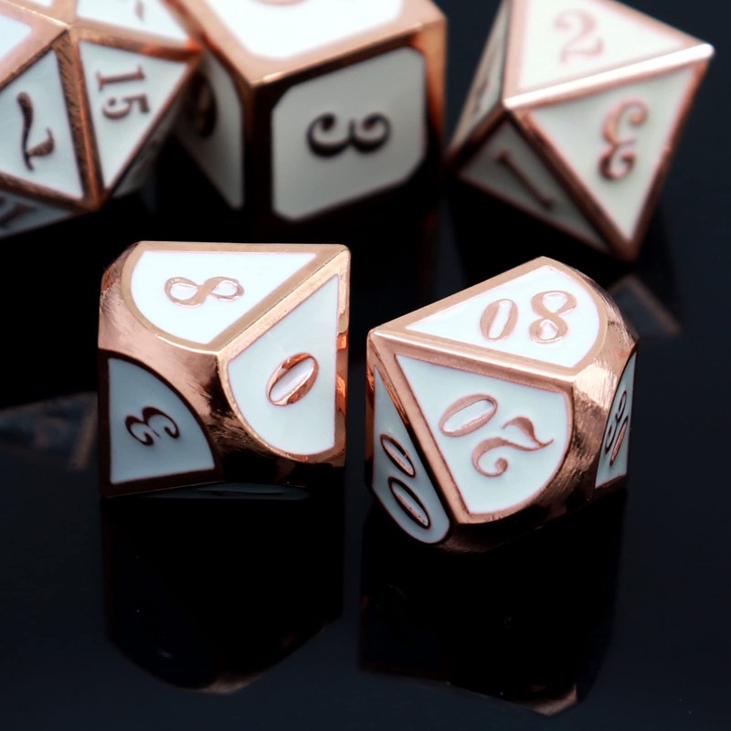 Haxtec Metal DND Dice Set Copper/Rosegold White D&D Polyhedral Dice