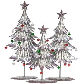 ITART Metal Christmas Tree Set of 3 Tabletop Vintage Table Christmas Decorations 15.5-Inch 14-inch 10.5-Inch for Holiday Fireplace Mantel Shelf Table Centerpieces Decoration