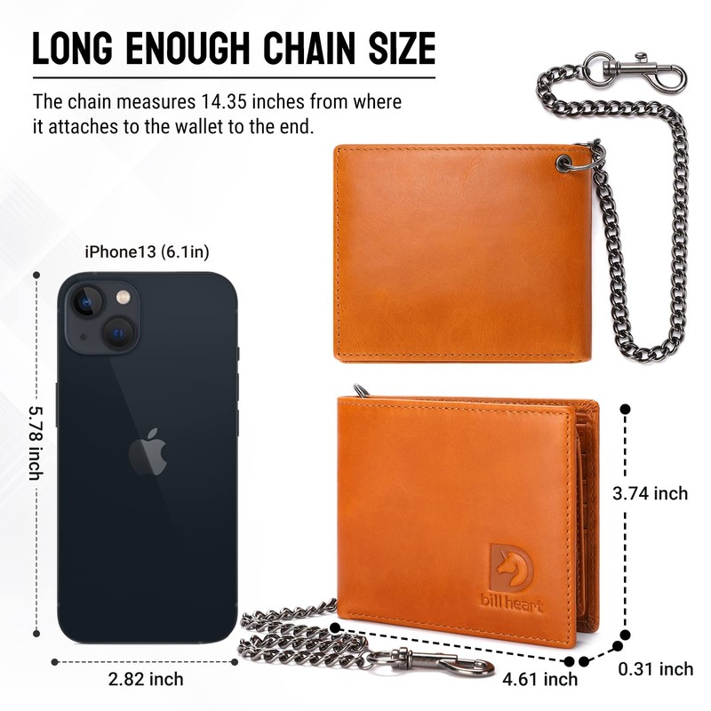 bill heart Wallet with Chain for Men, RFID Blocking Genuine