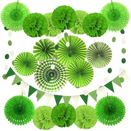 merrytime Paper Fan, Flower Garland, Event Decoration, 20 Piece Set, Easy Assembly, Reusable Use, Colorful, Celebration, Birthday, Wedding, Green