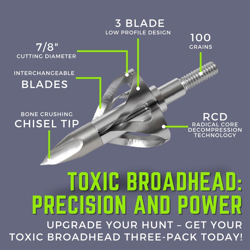 Flying Arrow Toxic Broadheads 100 Grain | Compound Bow Broadheads
