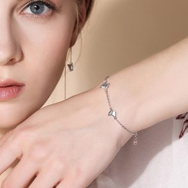 KristLand Women Butterfly Bracelet 925 Sterling Silver Chain White Gold Plated Adjustable Silver Bracelet Party Birthday Gift for Ladies Girl
