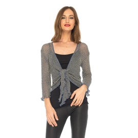 SHU-SHI - Cárdigan de punto brillante para mujer, diseño de bolero, talla única, Blue Jeans Gold, One Size