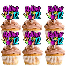 18pcs Glitter Bowling Ball Dessert Cupcake Topper Bowling Rolling into 12 Theme Decor Supplies Boys Girls Happy 12th Birthday Party Decorations