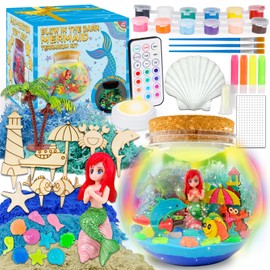 Mermaid Terrarium Kit for Kids - Arts & Crafts Activities Sets With Glow in The Dark Painting - DIY Mermaid Toys Birthday Gifts for Girls Age 5, 6, 7, 8, 9, 10, 11 & 12 Year Old(Mermaid Terrarium)