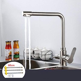 QQAMOGNNK Kitchen Faucet 3 Way Water Filter Tap 304 Stainless Steel Hot and Cold Sink Double Outlet Direct Drinking Water Purifier Kitchen Faucet-A (Color : E)