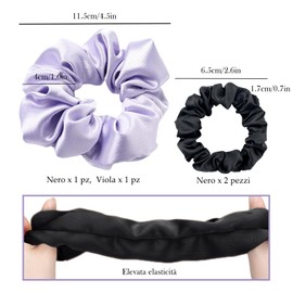 4 Stück Seiden-Haargummis, 2 große Haargummis aus echter Seide und 2 kleine elastische Bänder für Haare, Scrunchies, Set Haargummis, Satinstoff für Frauen Mädchen (Schwarz und Lila)