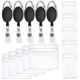 Set of 15 Retractable Badge Holder Reel Clips with Horizontal & Vertical ID Card Holders, SourceTon 5 Pack Retractable Card Clips with Horizontal & Vertical ID Card Holders (5 Pieces each)