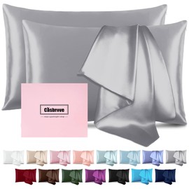 Silk Pillow Cases 2 Pack Mulberry Silk Pillow Cases Soft Breathable Both Sided Natural Silk Pillowcase with Zipper Beauty Sleep Silk Pillow Cases for Gift(Queen,Silver Gray)