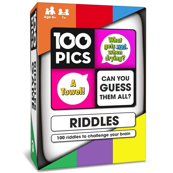100 PICS Riddles Card Game - Funny Family Travel Trivia Word Puzzle Brain Games for Smart Kids and Adults