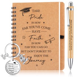 Clabby 3 Pcs 2025 Graduation Gifts Include Inspirational Spiral Notebook Motivational Positive Keychain Bamboo Ballpoint Pen for Graduation Party Favors Class of 2025 College Grad Student Gifts